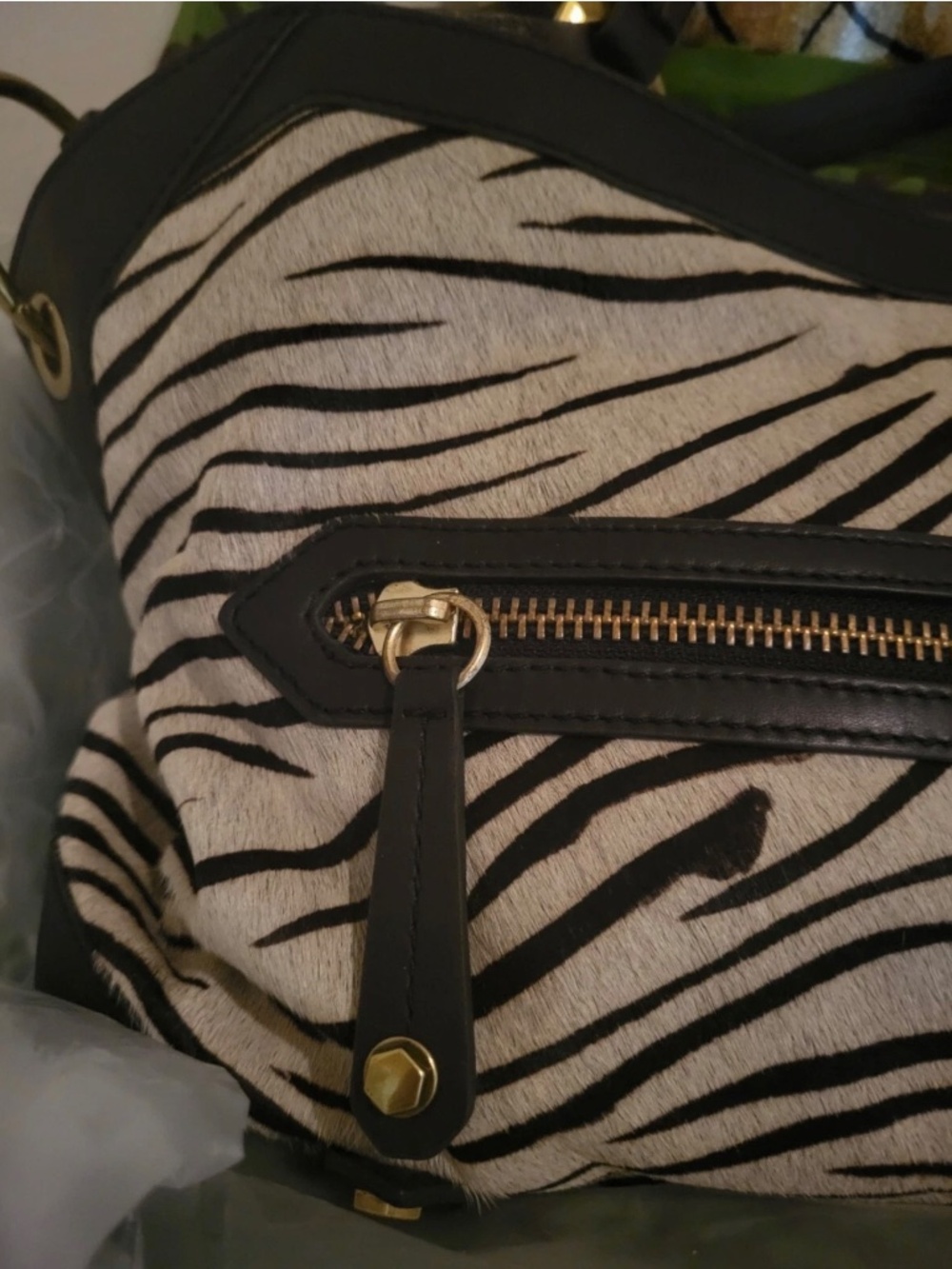 ORYANY Zebra Print Calf Hair Leather Bag Purse - Picture 2 of 5